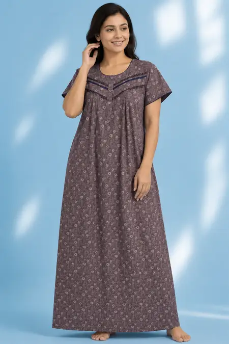 Cotton Floral Printed Nighty for Women
