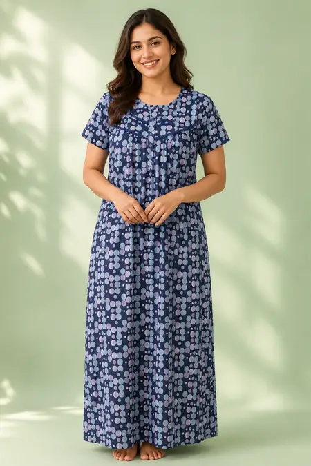 Cotton Polka Dot Printed Nighty for Women