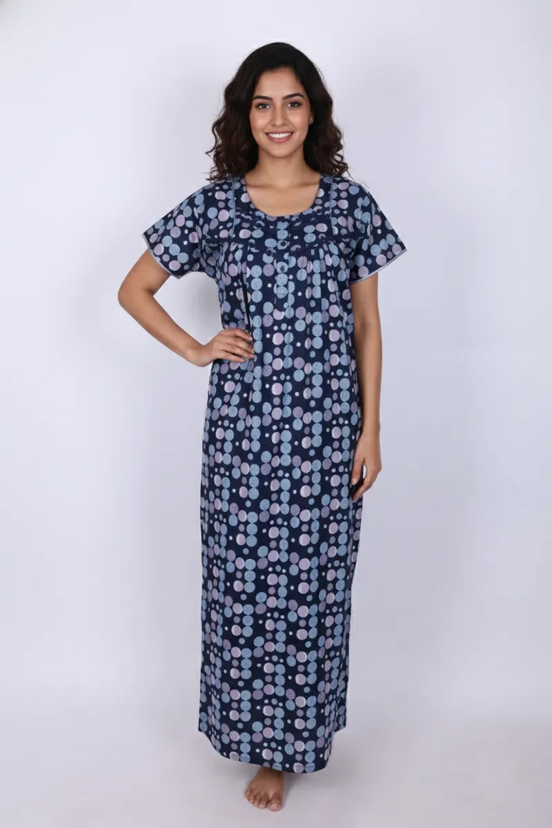 Cotton Polka Dot Printed Nighty for Women