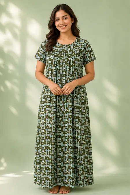 Cotton Polka Dot Printed Nighty for Women CLW00529GREXL