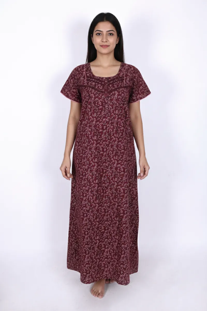 Cotton Floral Printed Nighty for Women CLW00530MARXXL