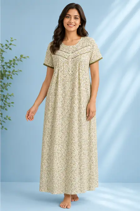 Cotton Polka Dot Printed Nighty for Women