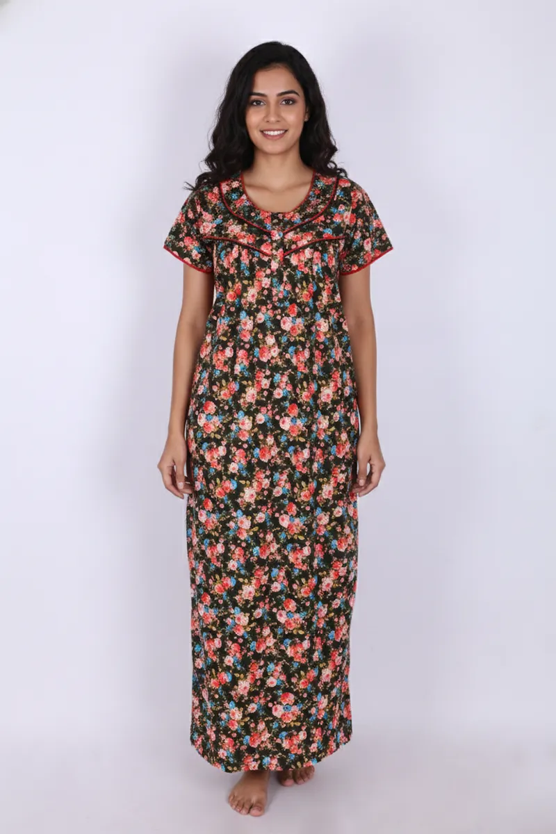 Cotton Floral Printed Nighty for Women