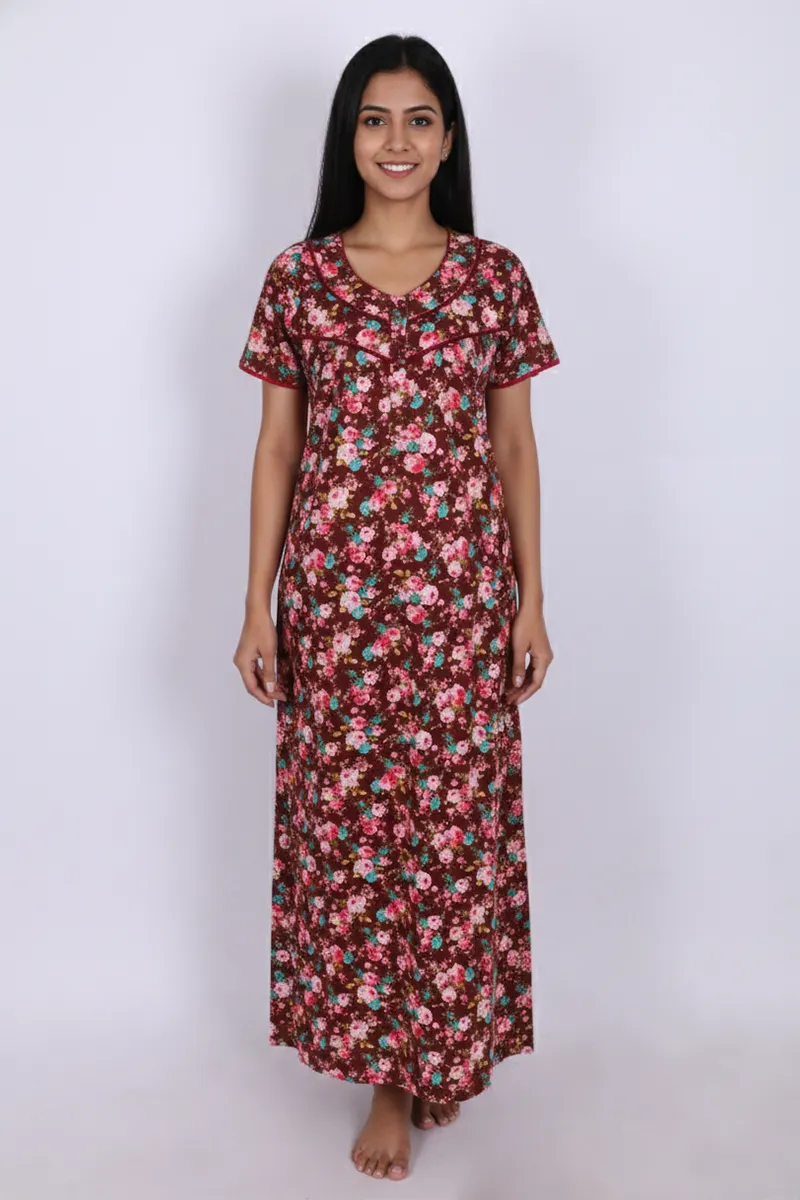 Cotton Floral Printed Nighty for Women CLW00533MARXL