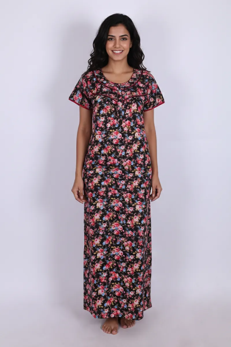 Cotton Floral Printed Nighty for Women CLW00533NAVBLUXL