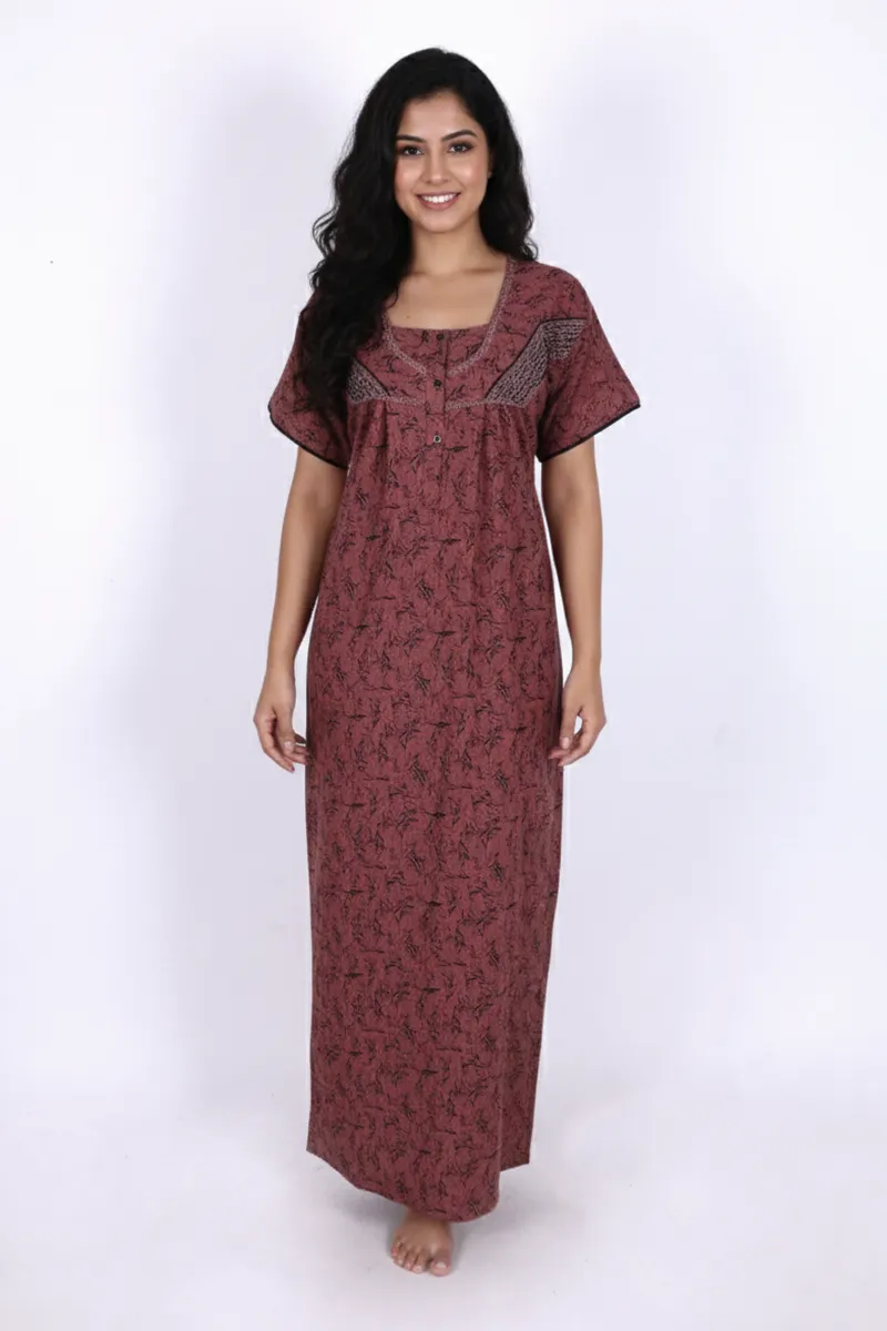 Cotton Botanical Printed Nighty for Women