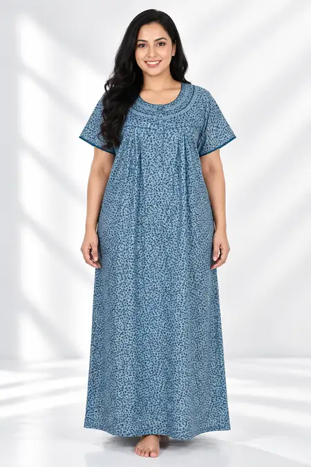 Cotton Floral Printed Nighty for Women - Plus Size