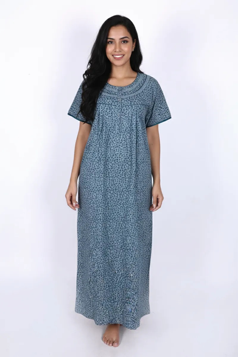 Cotton Floral Printed Nighty for Women CLW00545GRE3XL