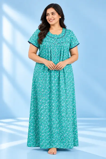 Cotton Floral Printed Nighty for Women - Plus Size