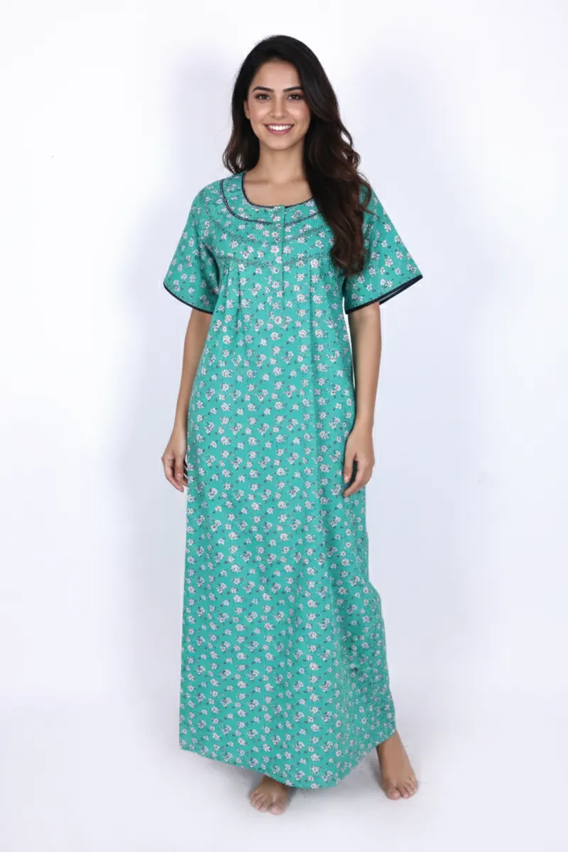Cotton Floral Printed Nighty for Women