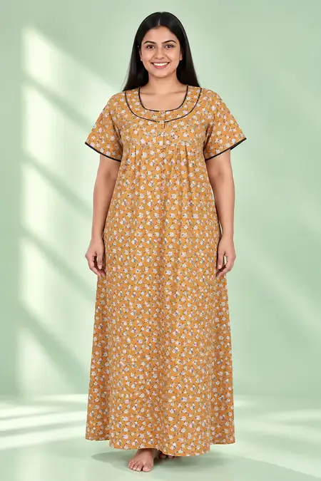 Cotton Floral Printed Nighty for Women - Plus Size