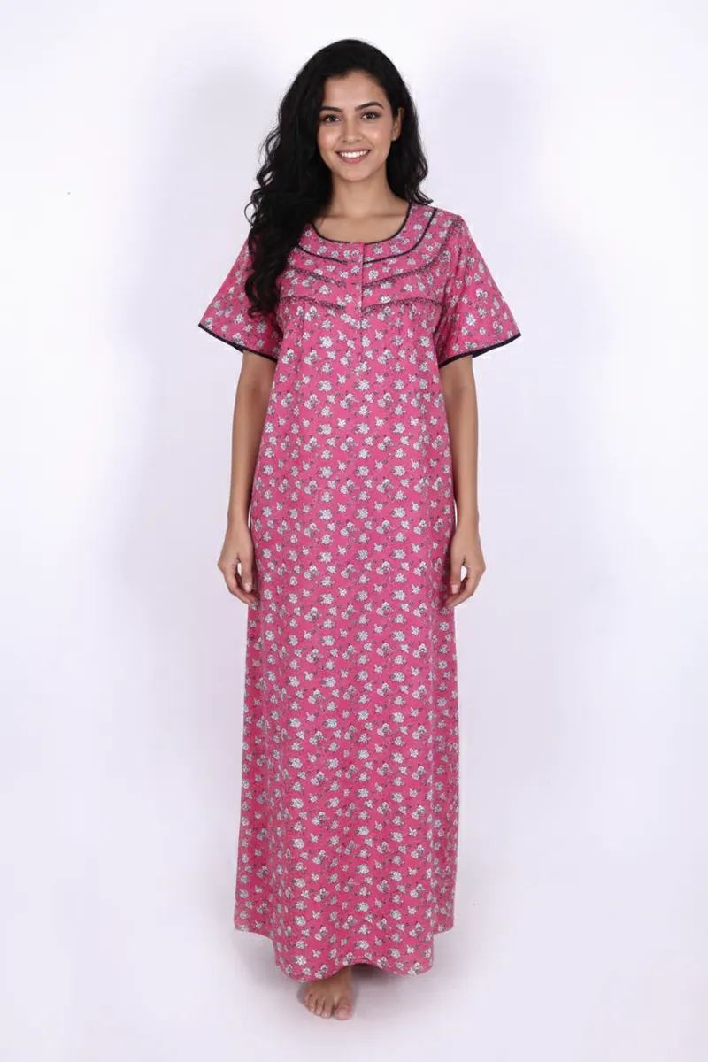 Cotton Floral Printed Nighty for Women CLW00546PIN3XL