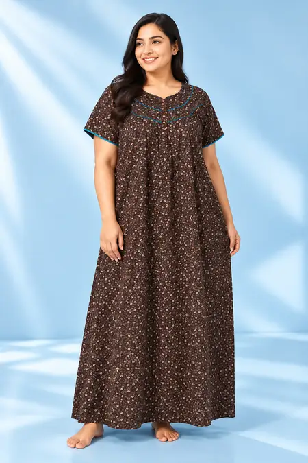 Cotton Floral Printed Nighty for Women - Plus Size