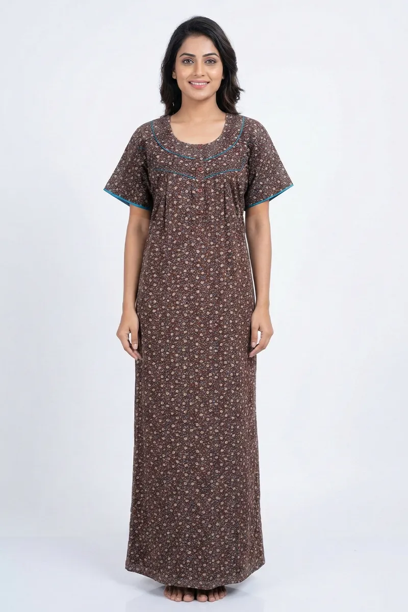 Cotton Floral Printed Nighty for Women CLW00547BRO3XL