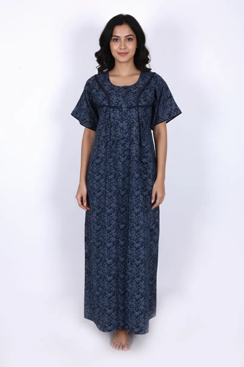 Cotton Floral Printed Nighty for Women CLW00548BLU3XL