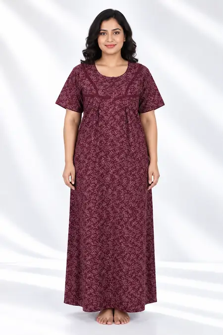 Cotton Floral Printed Nighty for Women - Plus Size