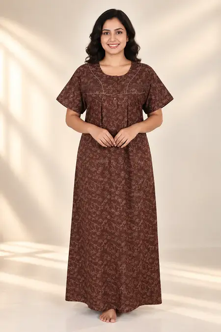Cotton Floral Printed Nighty for Women - Plus Size