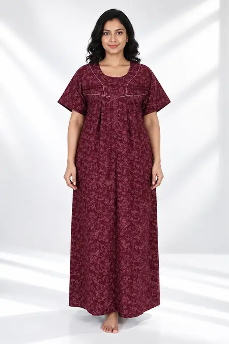 Cotton Floral Printed Nighty for Women - Plus Size