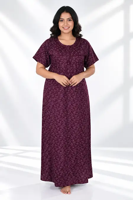 Cotton Floral Printed Nighty for Women - Plus Size