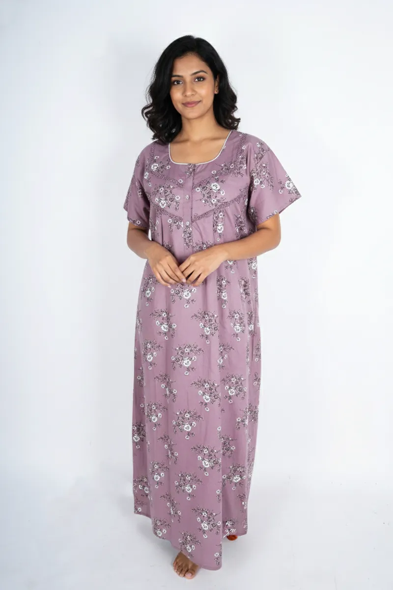 Cotton Floral Printed Feeding Nighty for Women CLW00562MAUL
