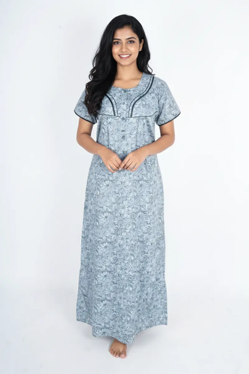 Cotton Floral Printed Nighty for Women CLW00565GRE2L