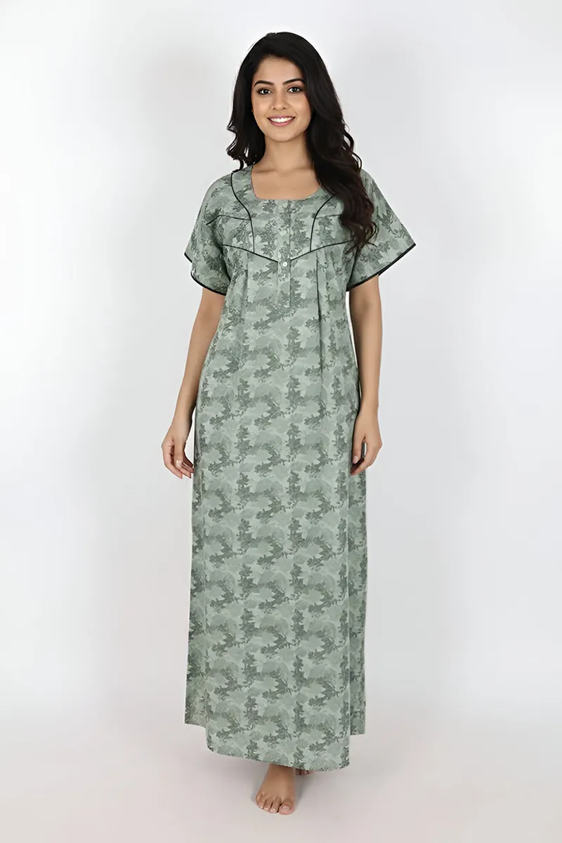 Cotton Botanical Printed Nighty for Women