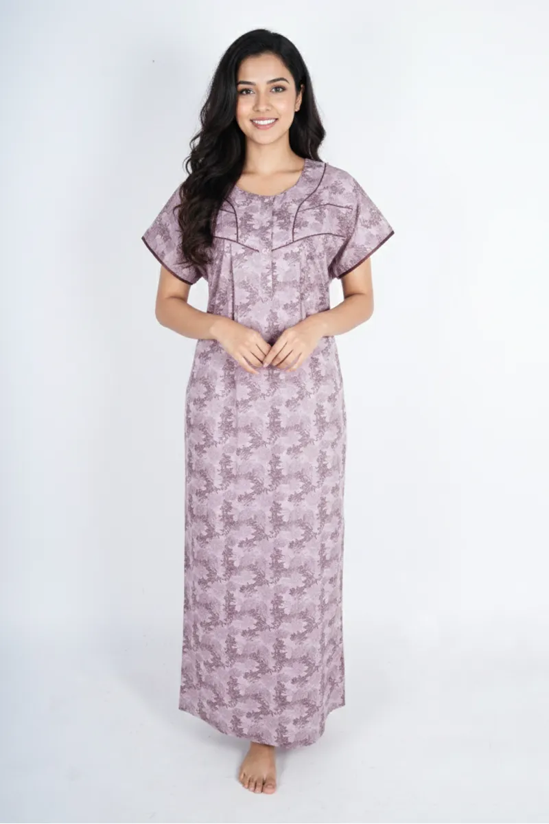 Cotton Botanical Printed Nighty for Women