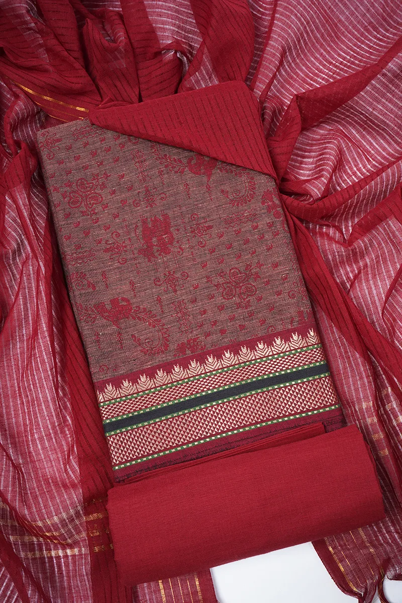 Poly Cotton Woven Design Unstitched Dress Material for Women