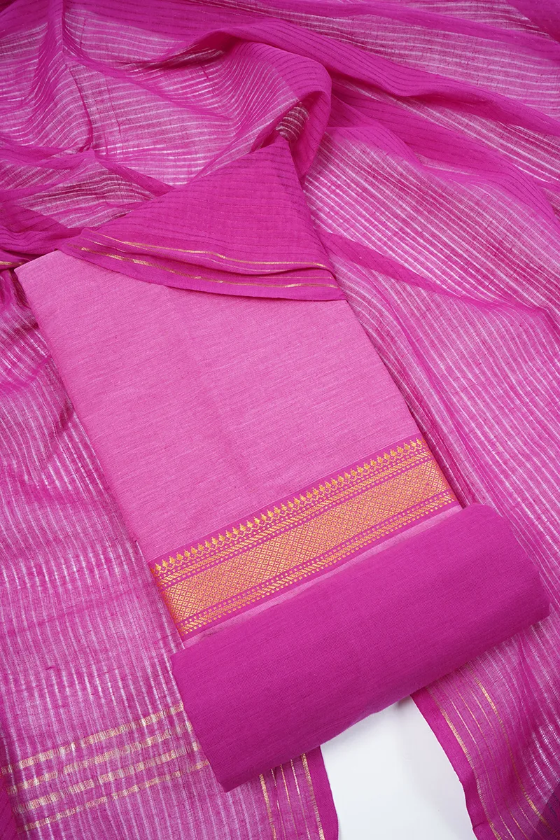 Poly Cotton Solid with Woven Design Unstitched Dress Material for Women CLW00588PIN