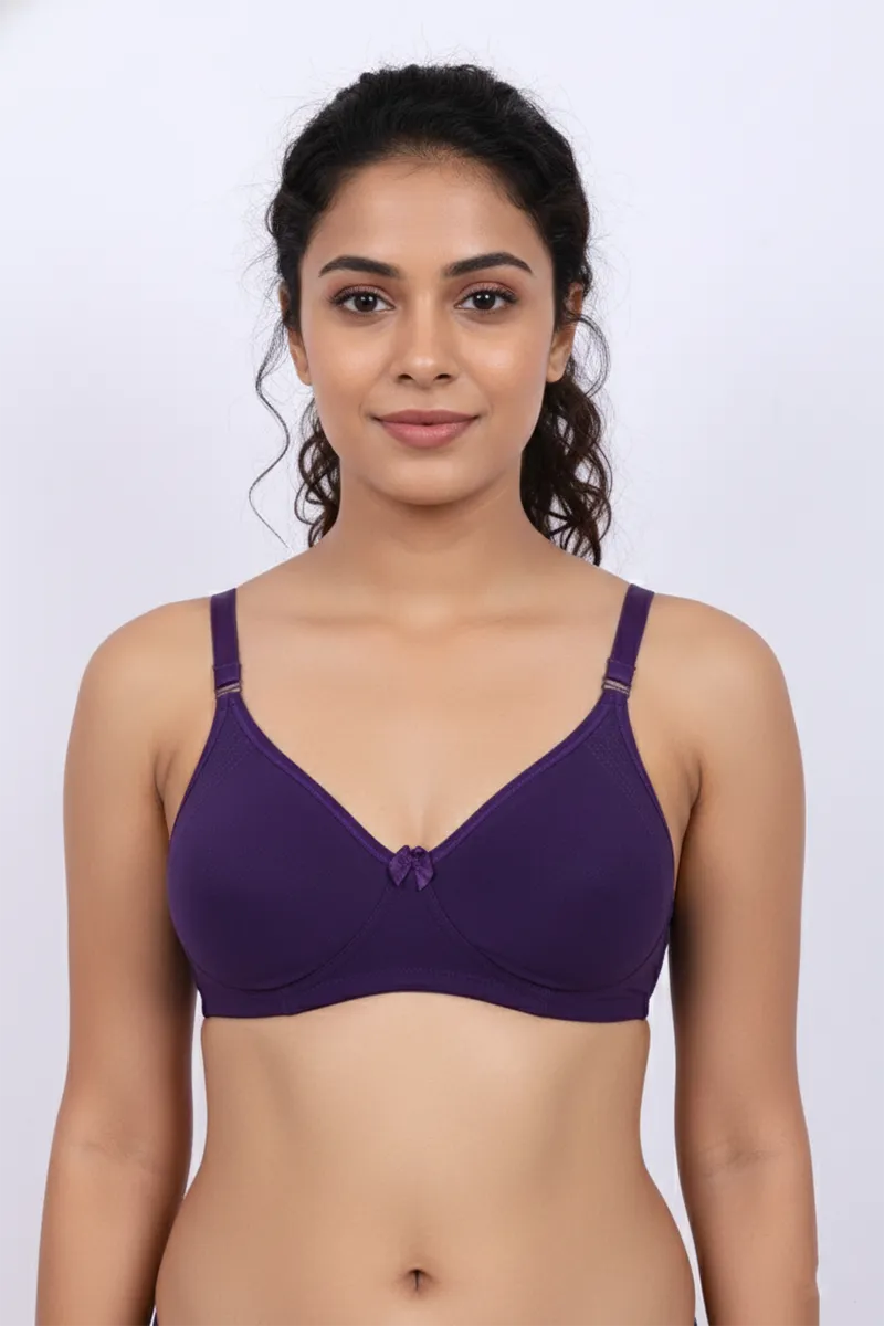 Nysini Cotton Solid Encircled Full Coverage Non- Padded Bra for Women CLW00597PUR40C
