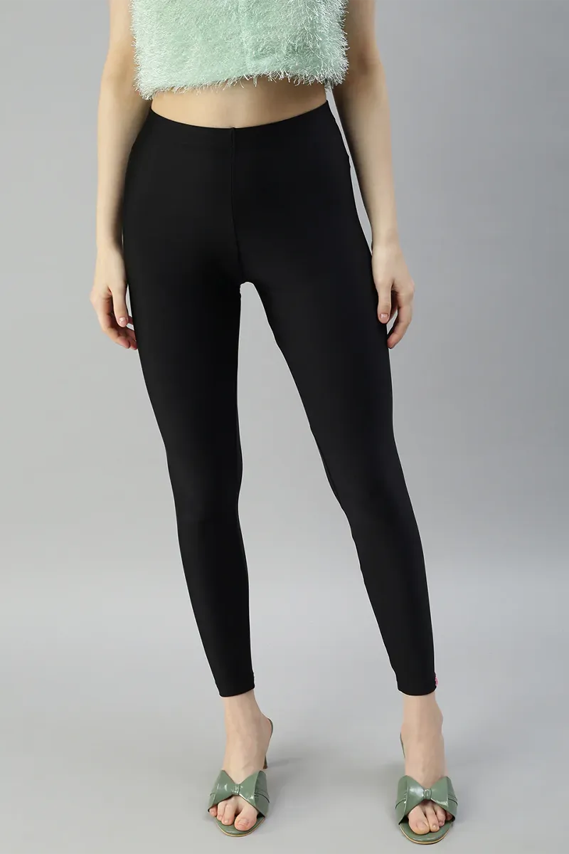 Nylon Ankle Length Shimmer Leggings for Women CLW00598BLAM