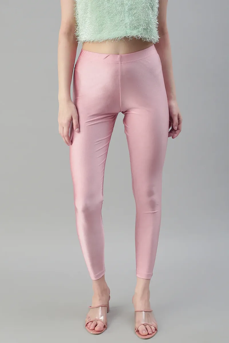 Nylon Ankle Length Shimmer Leggings for Women CLW00598ROSGOLXXL