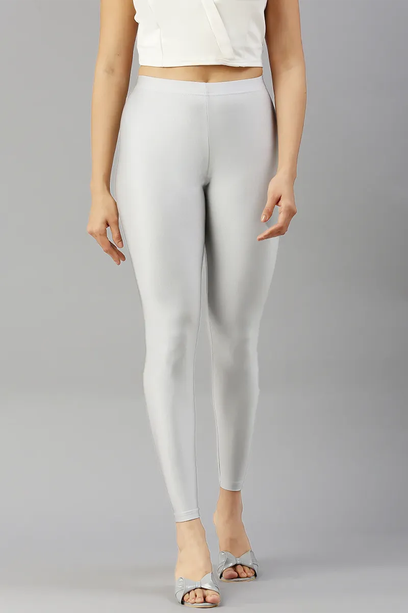 Nylon Ankle Length Shimmer Leggings for Women CLW00598SILL