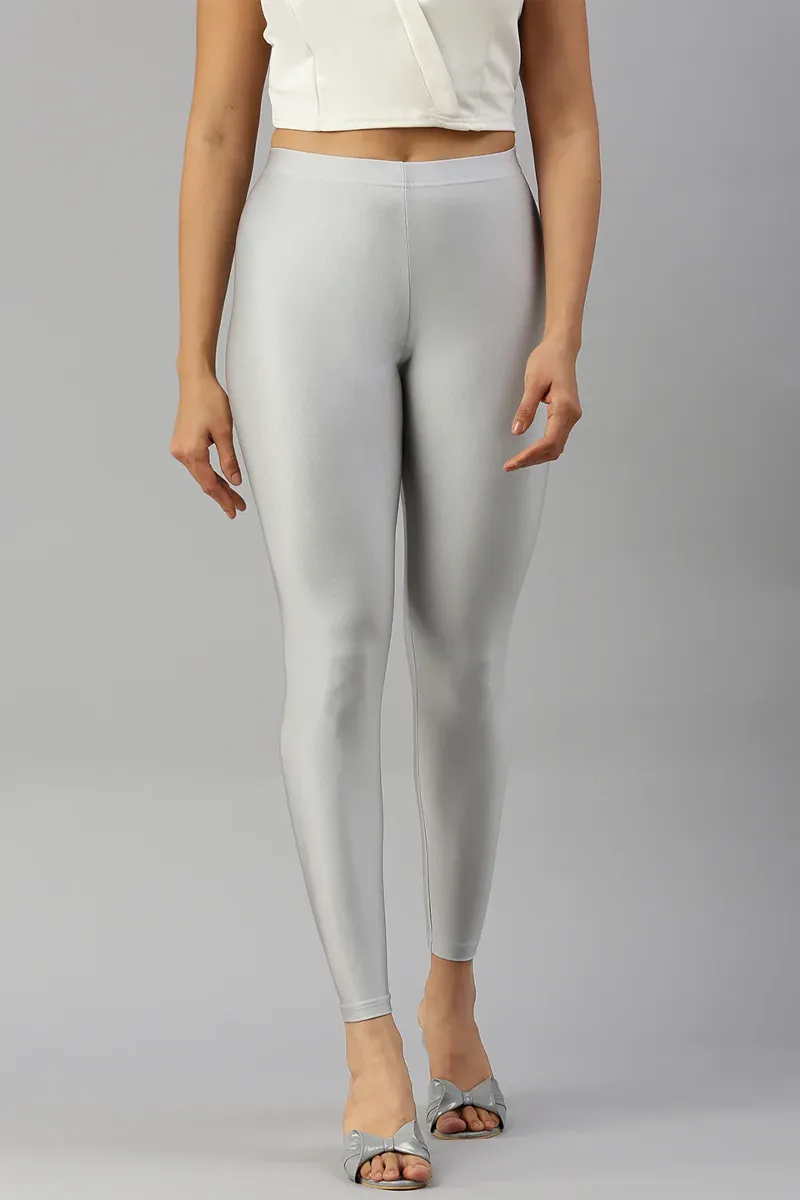 Nylon Ankle Length Shimmer Leggings for Women CLW00599SILL