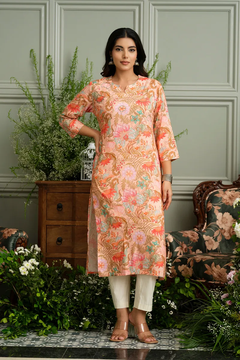 Rayon Floral Printed Kurti for Women CLW00607PEAL