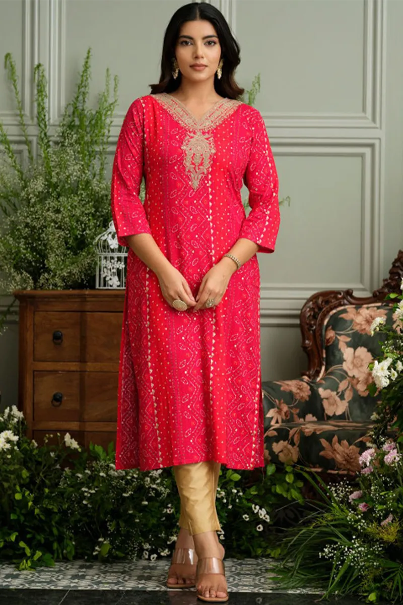 Viscose Rayon Bandhani Printed Kurti for Women CLW00608RANXL