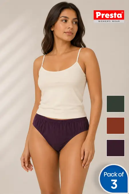 Cotton Solid Panties for Women - Pack of 3 (Assorted Color)