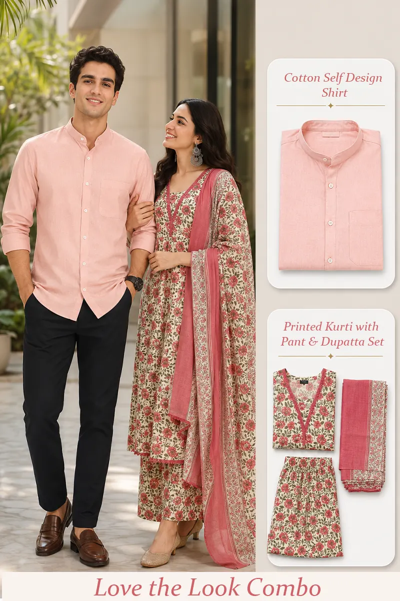 Casual Twin Combo for Men & Women (Shirt & Kurti 3Pcs Set)