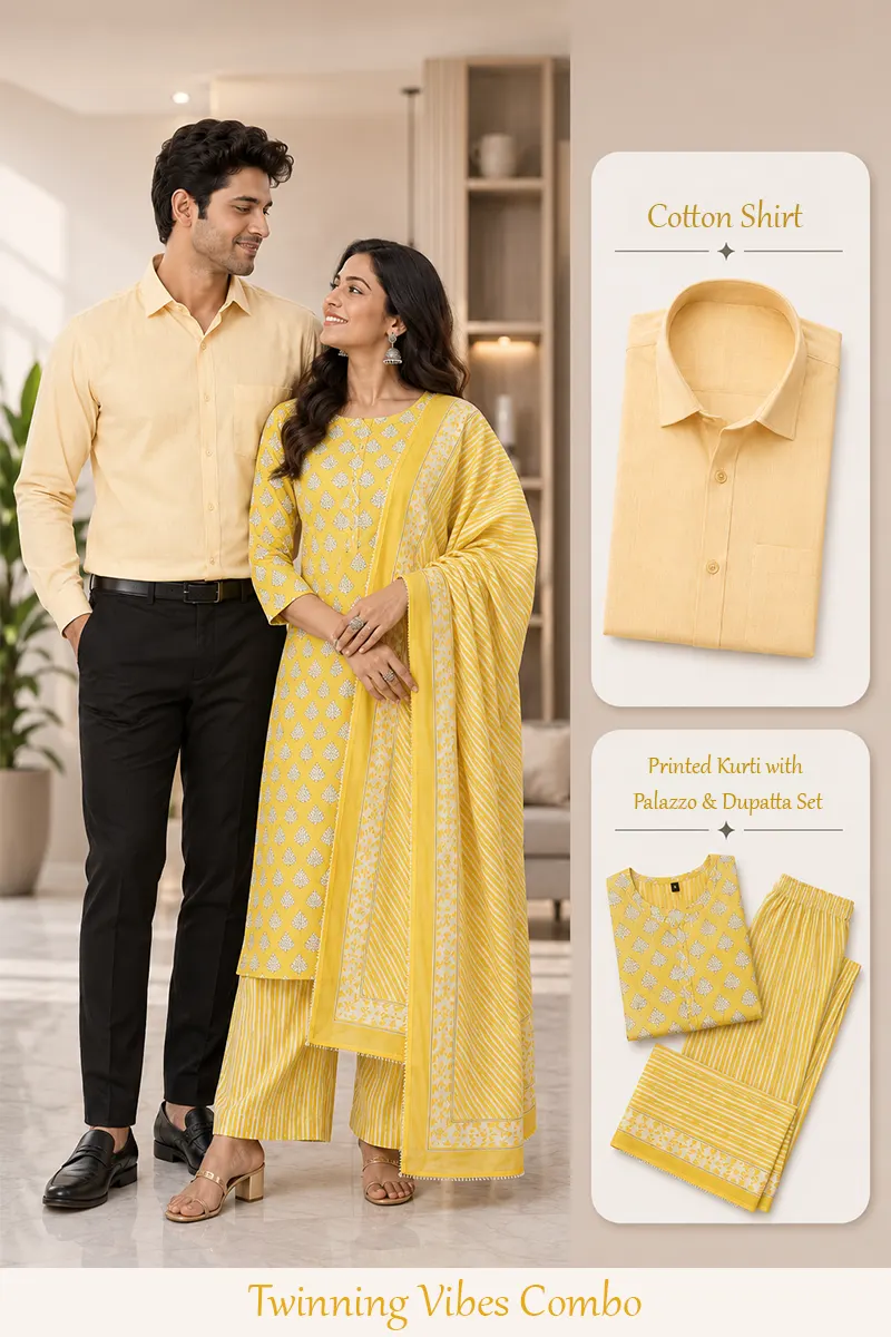 Casual Twin Combo for Men & Women (Shirt & Kurti 3Pcs Set)