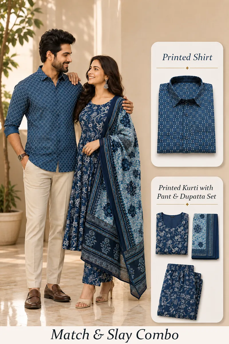 Casual Twin Combo for Men & Women (Shirt & Kurti 3Pcs Set)