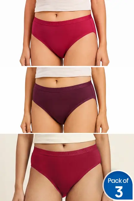Cotton Solid Panties for Women - Pack of 3 (Assorted Color)