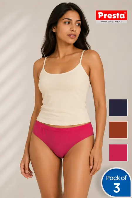 Cotton Solid Panties for Women - Pack of 3 (Assorted Color)