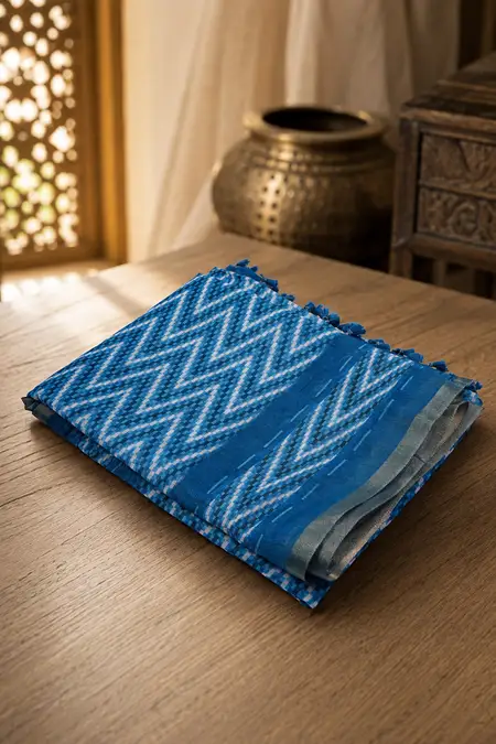 Cotton Blend Printed Saree with Unstitched Blouse for Women