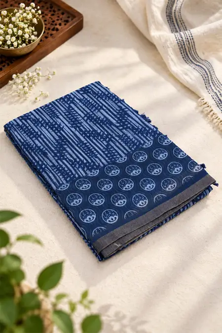 Cotton Blend Printed Saree with Unstitched Blouse for Women