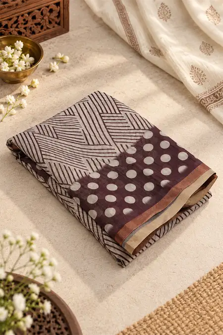 Cotton Blend Printed Saree with Unstitched Blouse for Women
