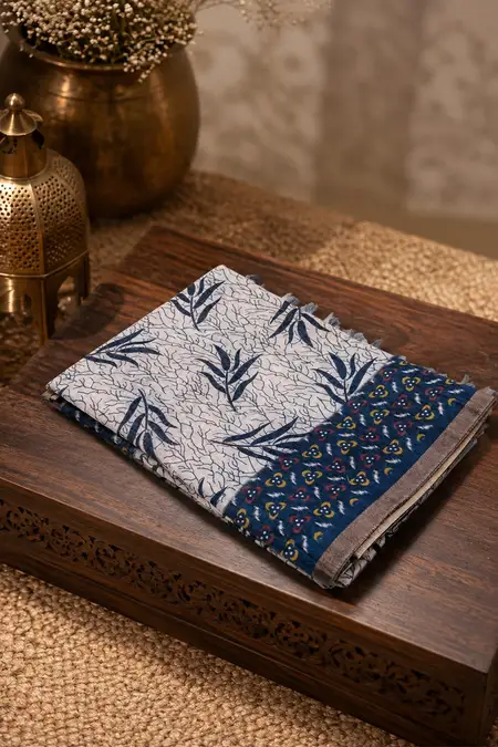 Cotton Blend Printed Saree with Unstitched Blouse for Women