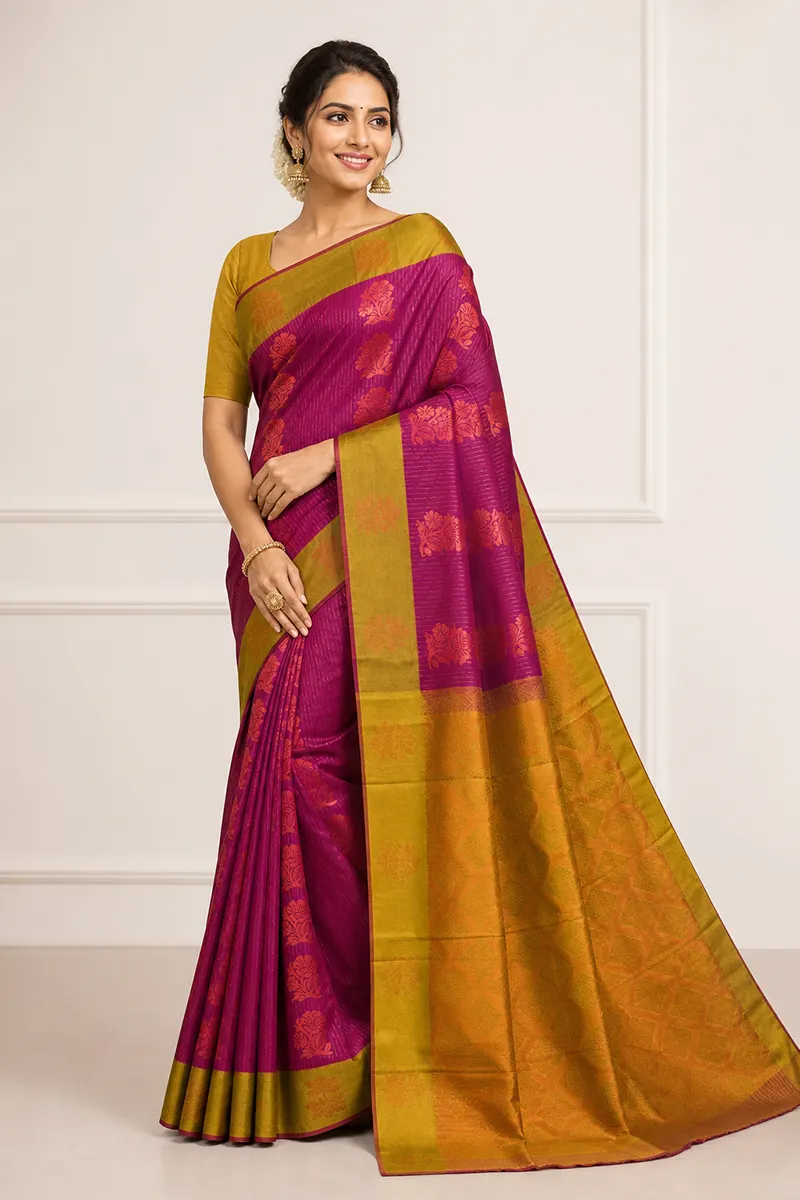 Art Silk Vairaoosi Pattern Saree with Unstitched Blouse for Women
