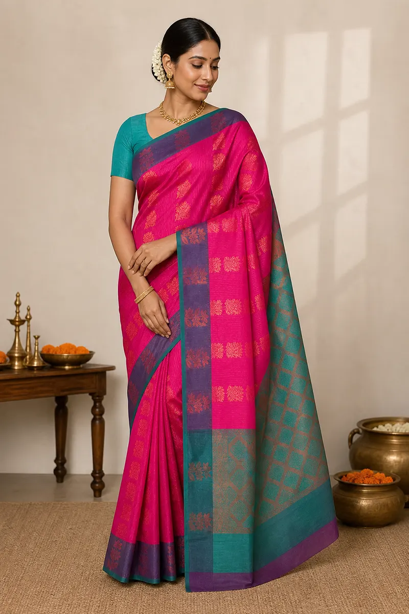 Art Silk Vairaoosi Pattern Saree with Unstitched Blouse for Women