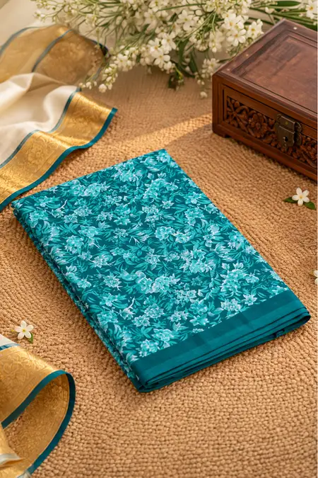 Synthetic Printed Saree with Unstitched Blouse for Women