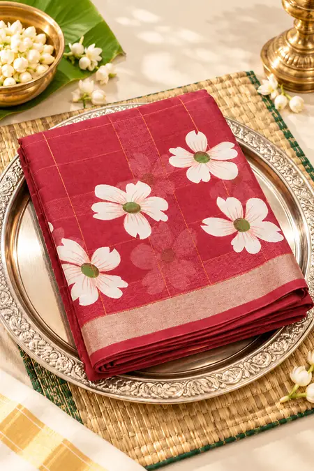 Synthetic Floral Printed Saree with Unstitched Blouse for Women CLW00896MARFRESIZ
